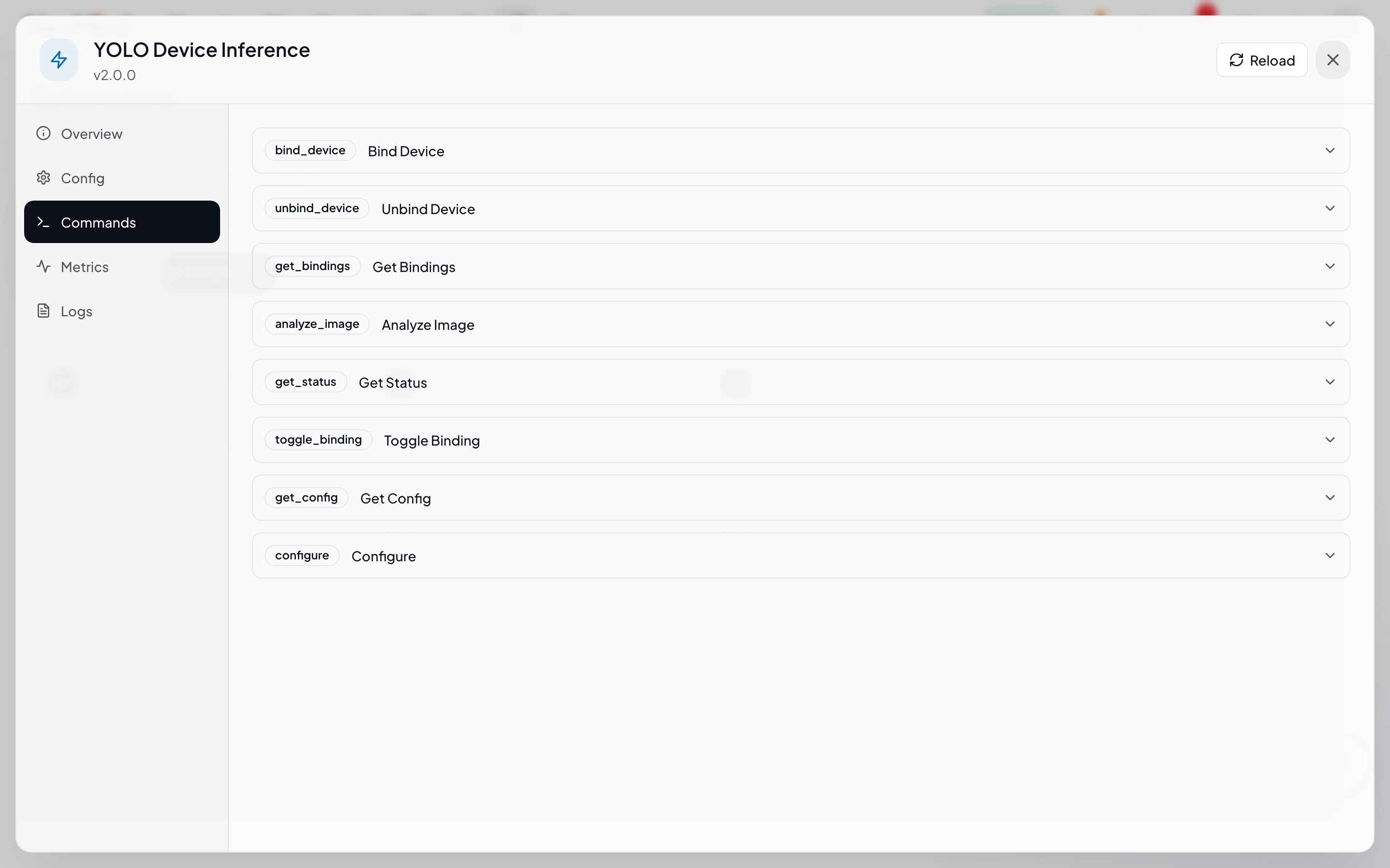 Extension details - Commands section