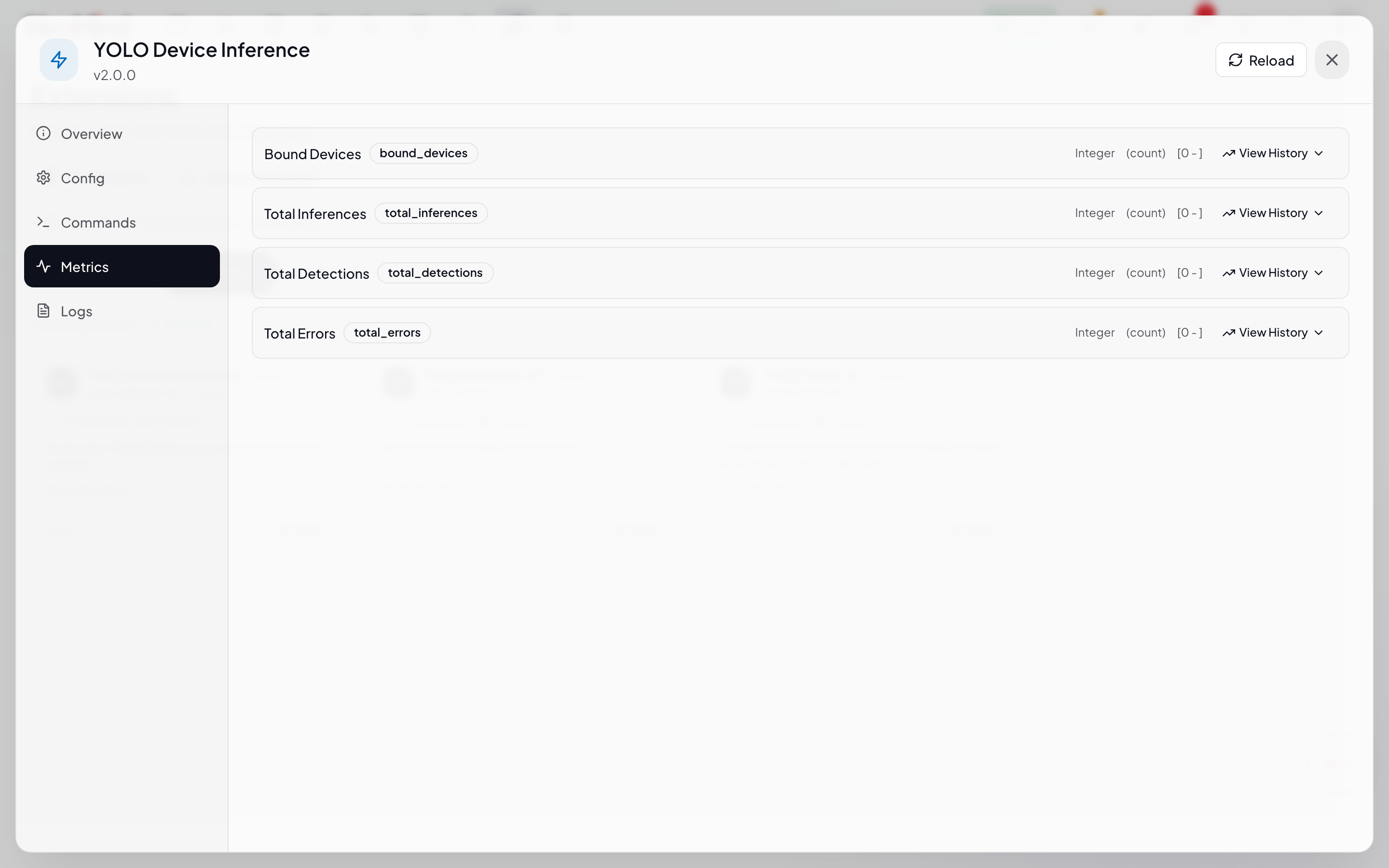 Extension details - Metrics section