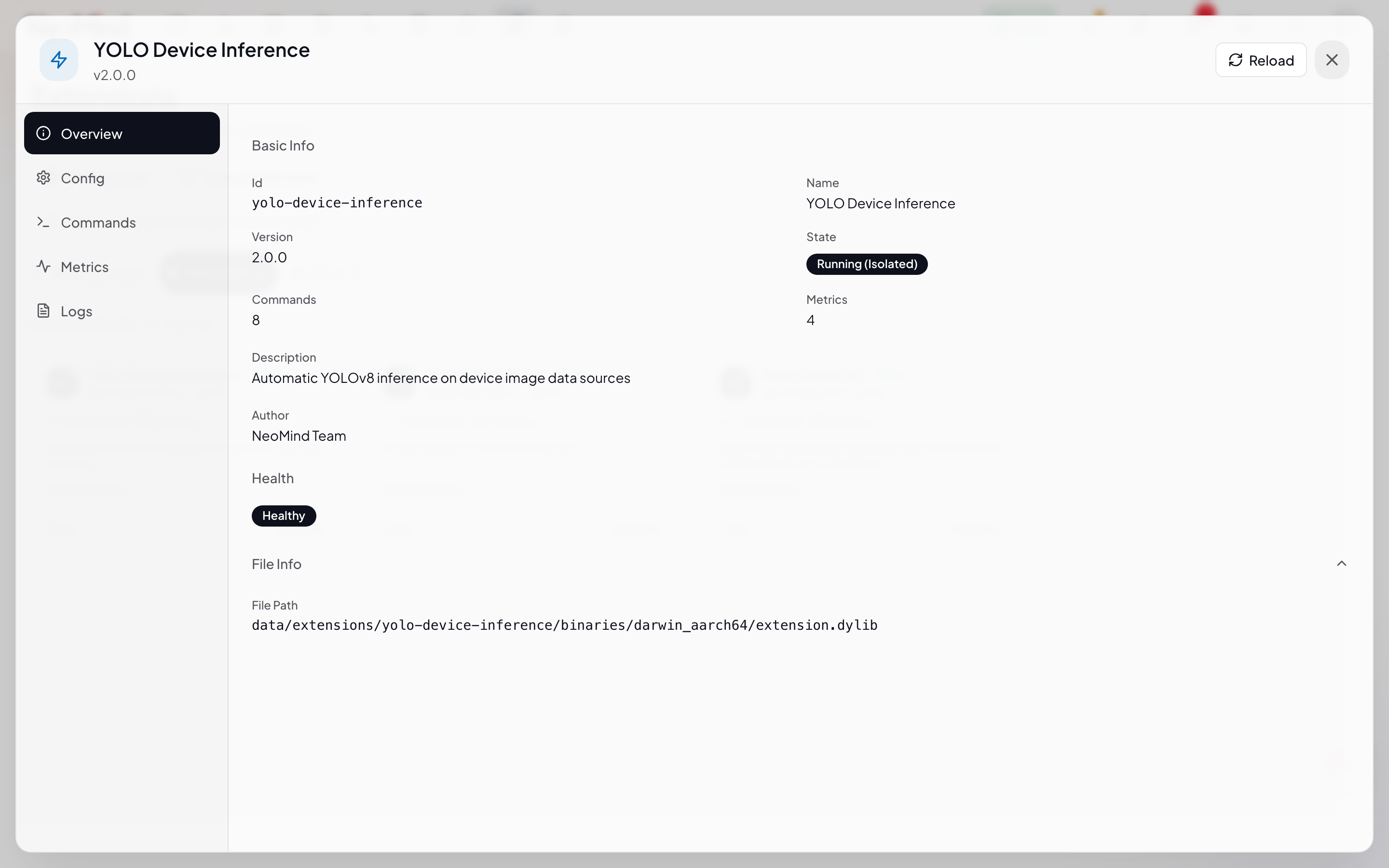 Extension details - Overview section