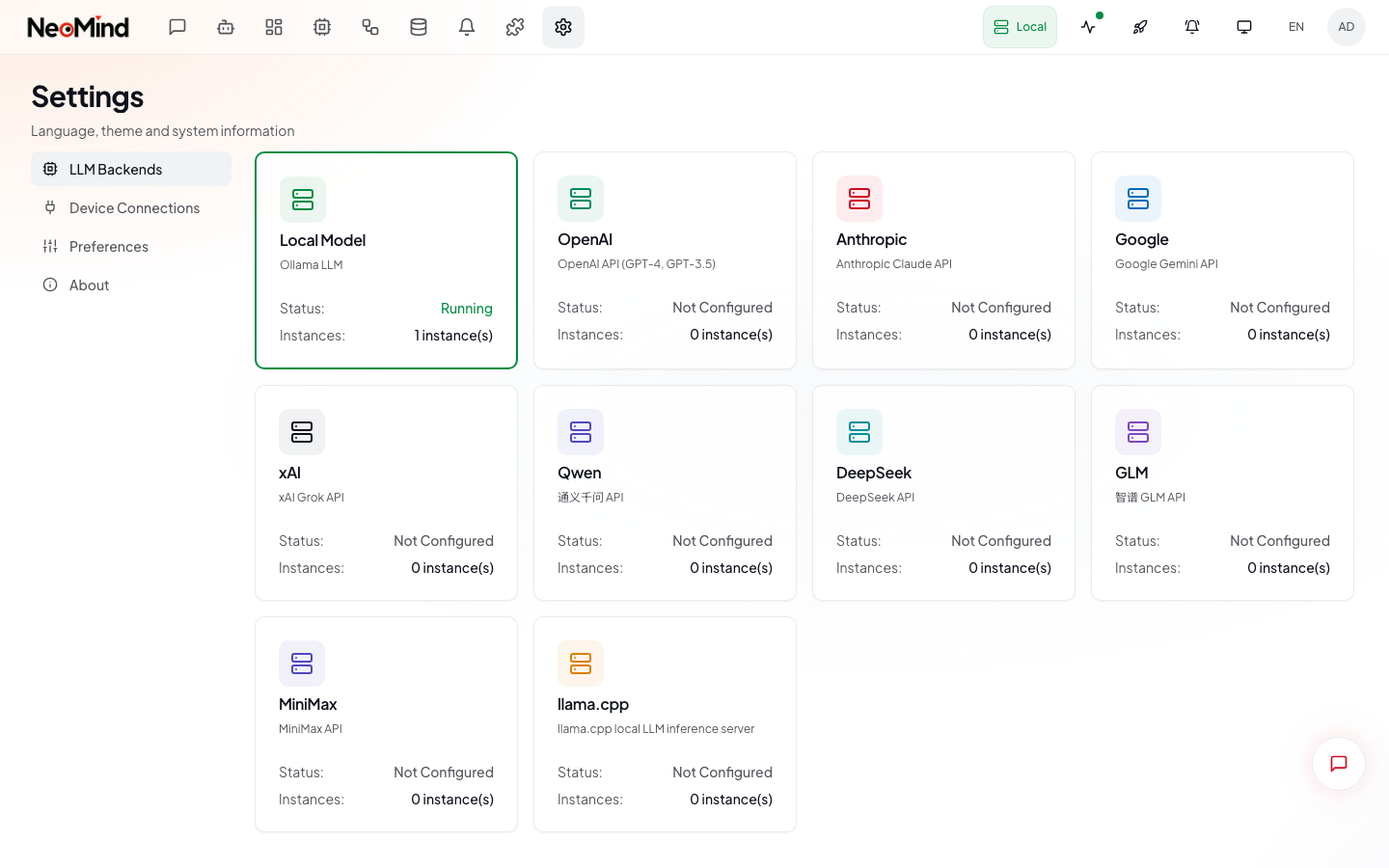 LLM backend list — click Add Backend