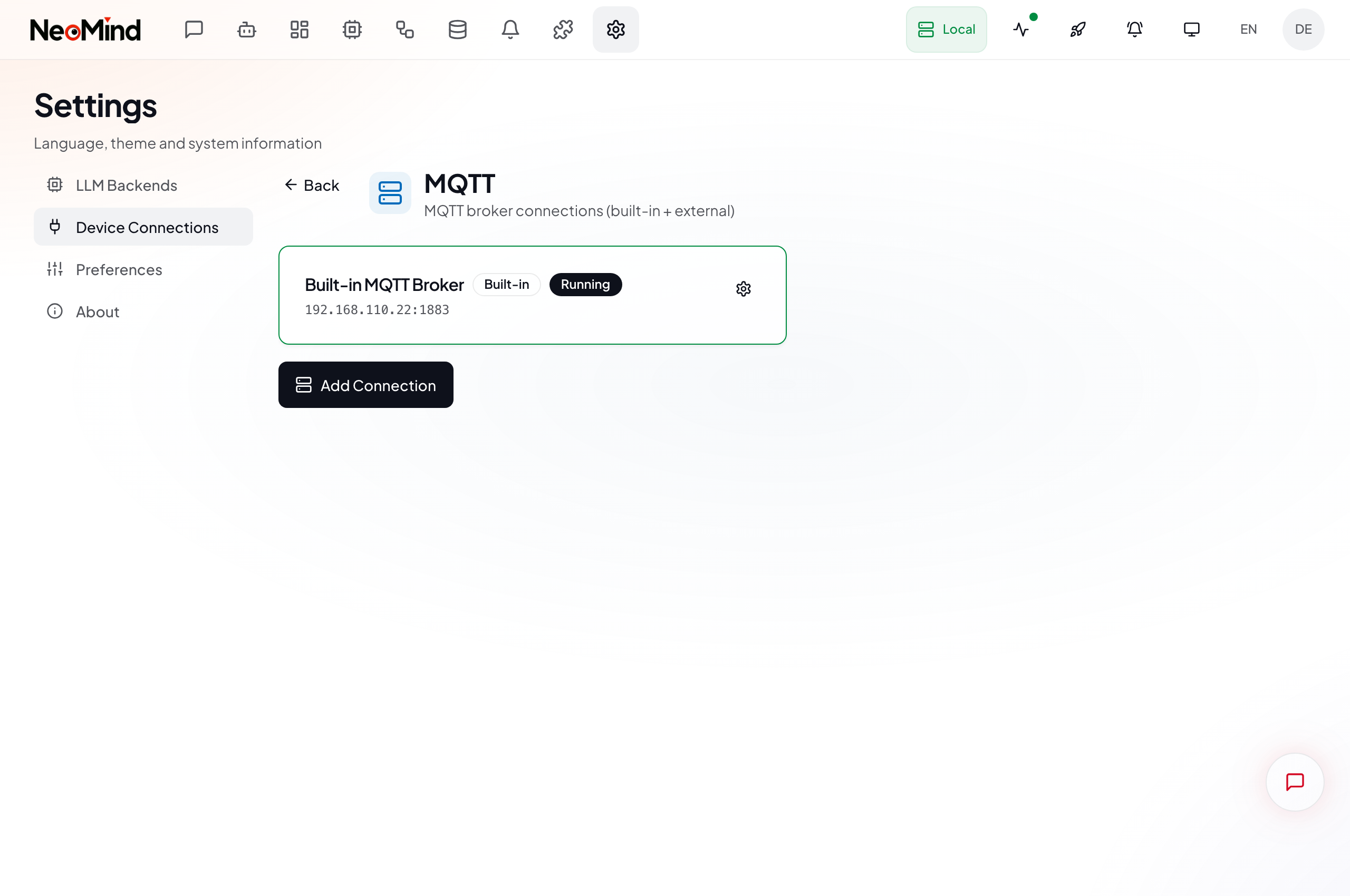 MQTT Broker 管理页 — 内置 Broker 实例列表与添加按钮