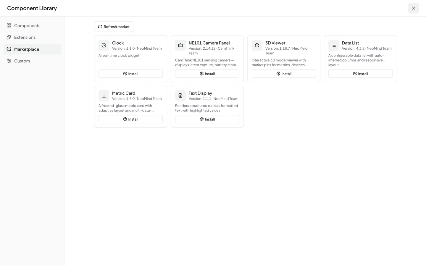Community widget marketplace — browse and install community widgets