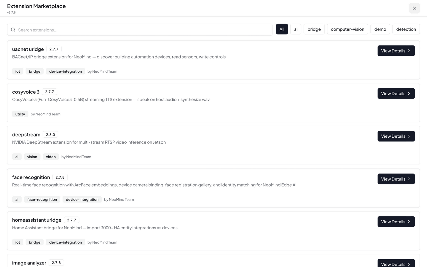 Extension marketplace
