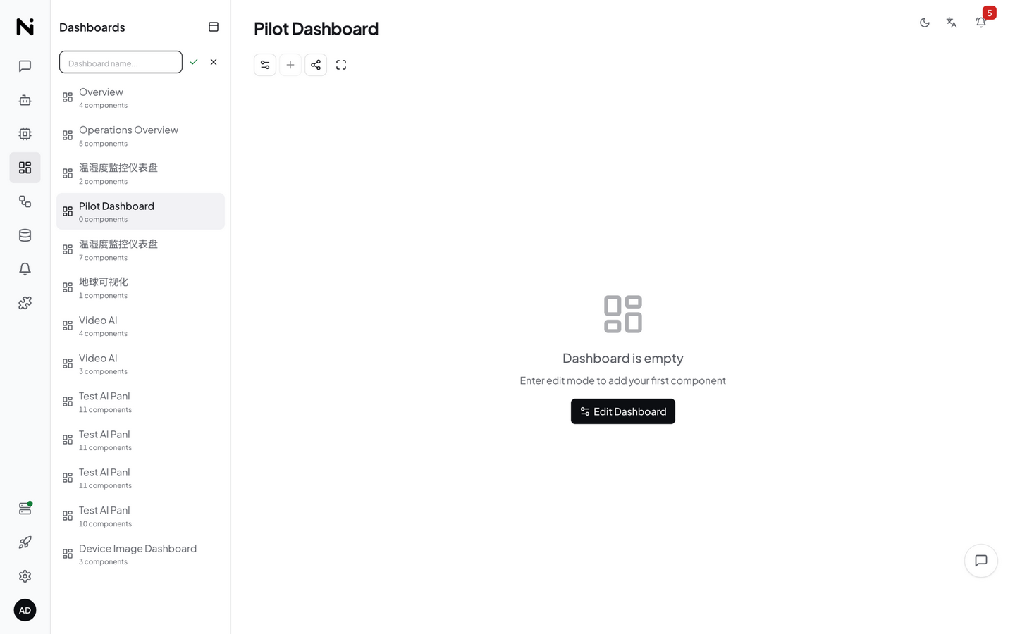 Create dashboard dialog — enter the dashboard name