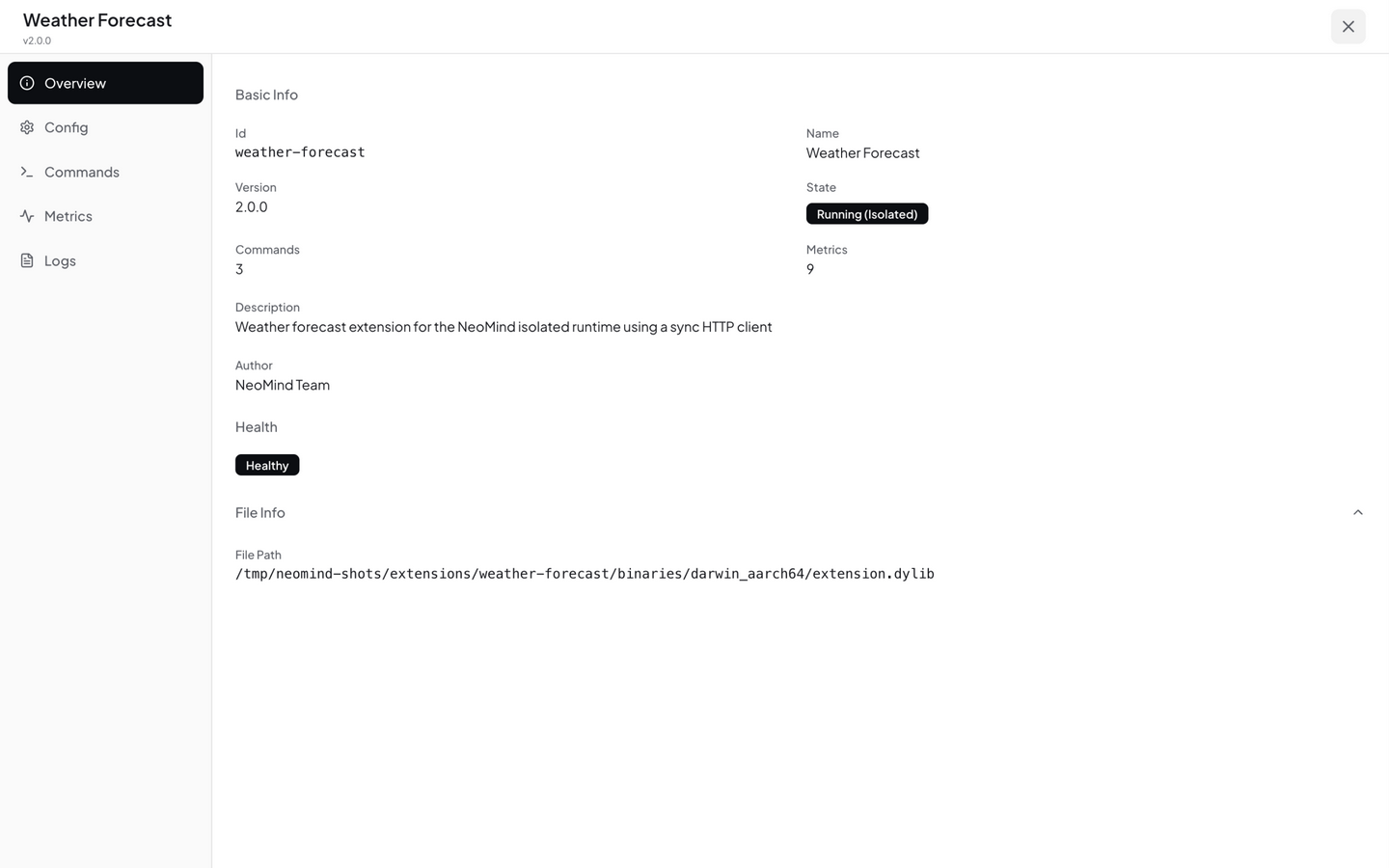 Extension details - Overview section