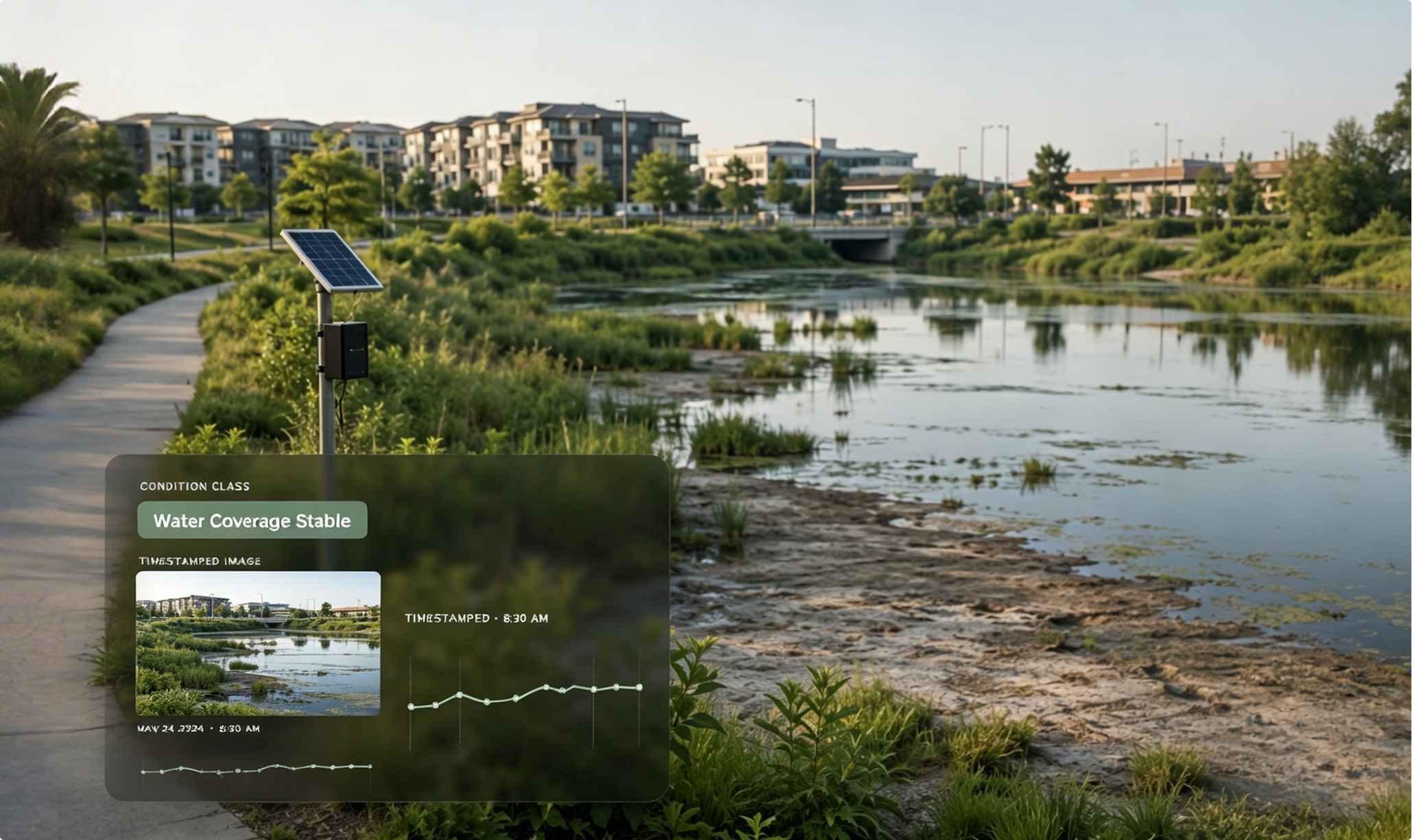 Land condition and water coverage monitoring in remote field sites