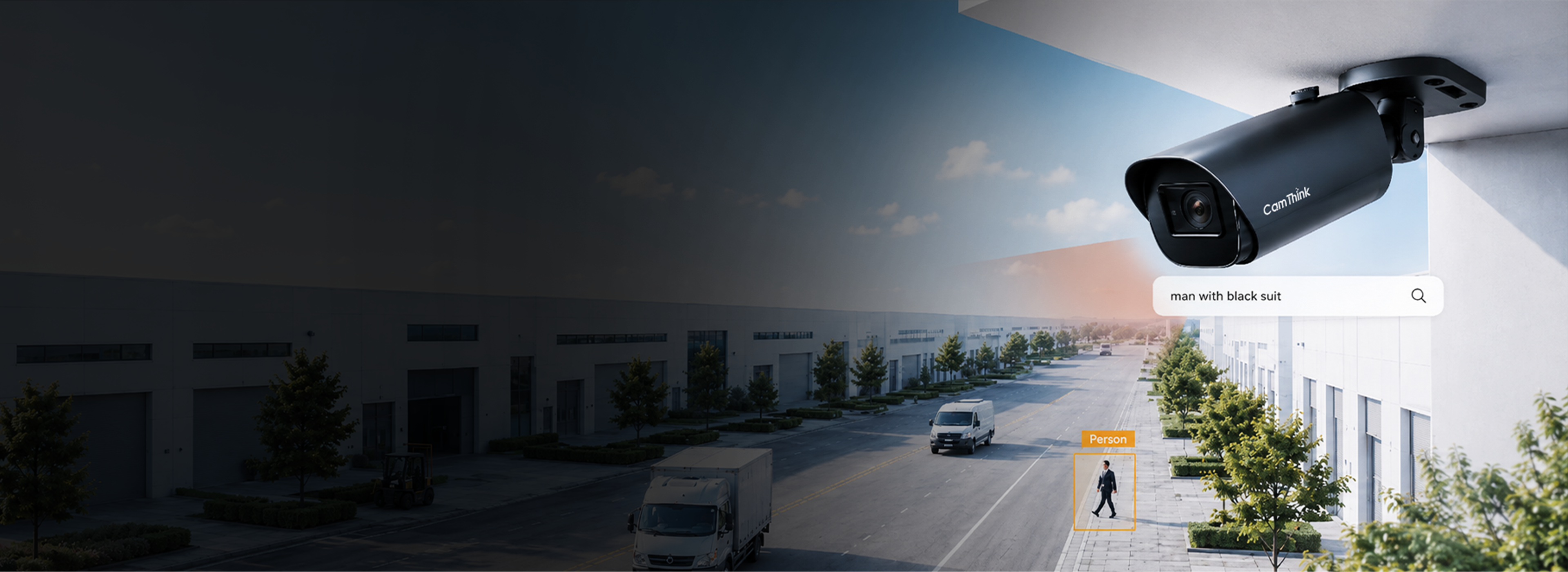 NeoEyes NE503 edge AI camera detecting vehicles, workers, and perimeter events at an industrial facility