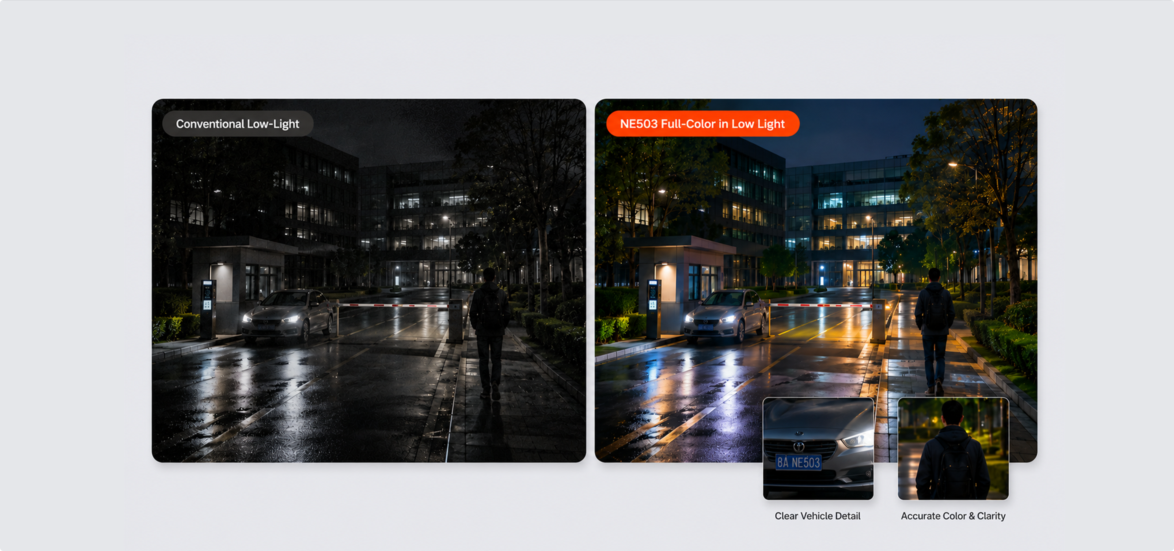 4K full-color night vision scene with license plate and signage detail
