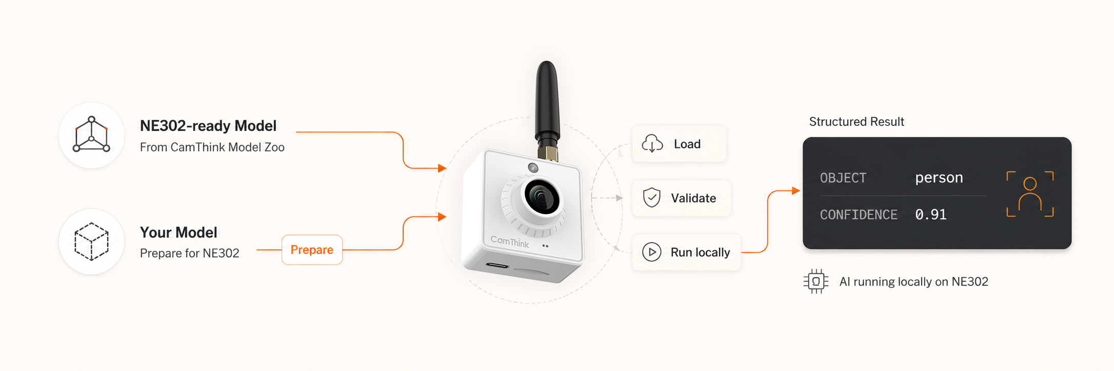 NE302 AI model workflow from model selection to local validation