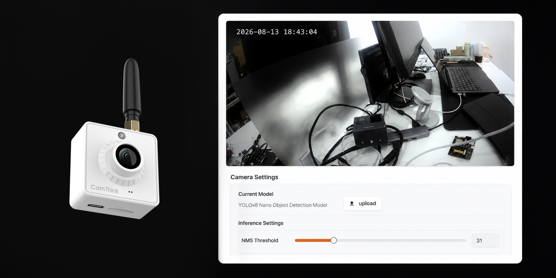 NE302 Web Console live preview with the camera view and inference settings