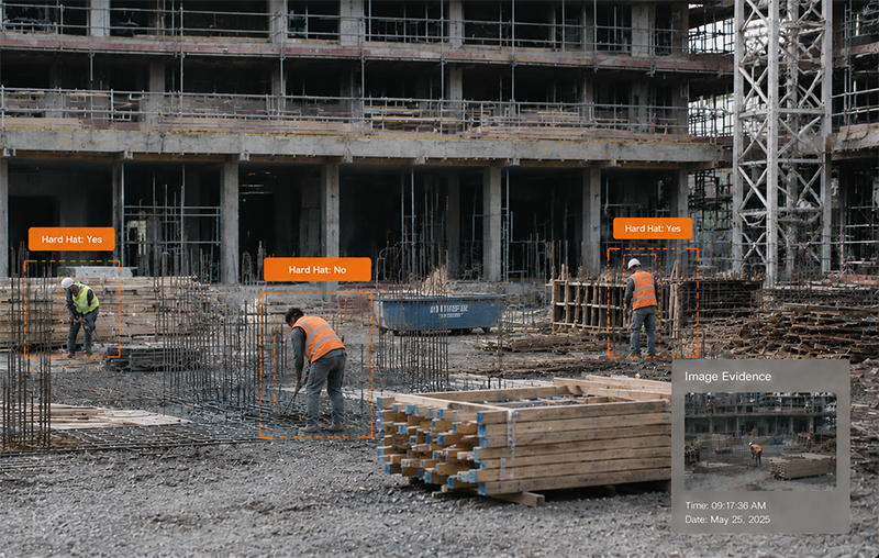 Illustration of construction site security monitoring and zone alerts