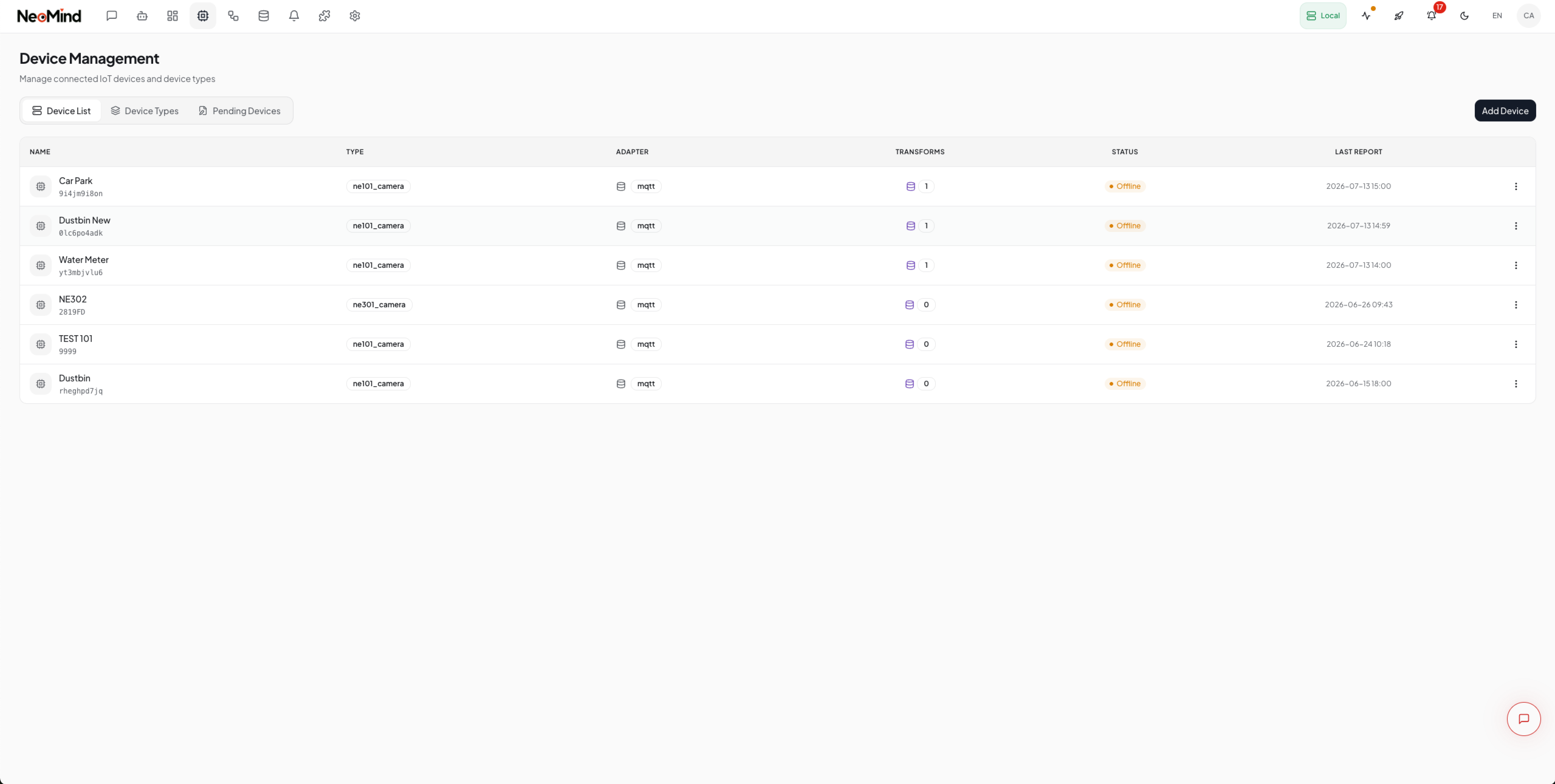 Device management - add an NE101/NE301 device