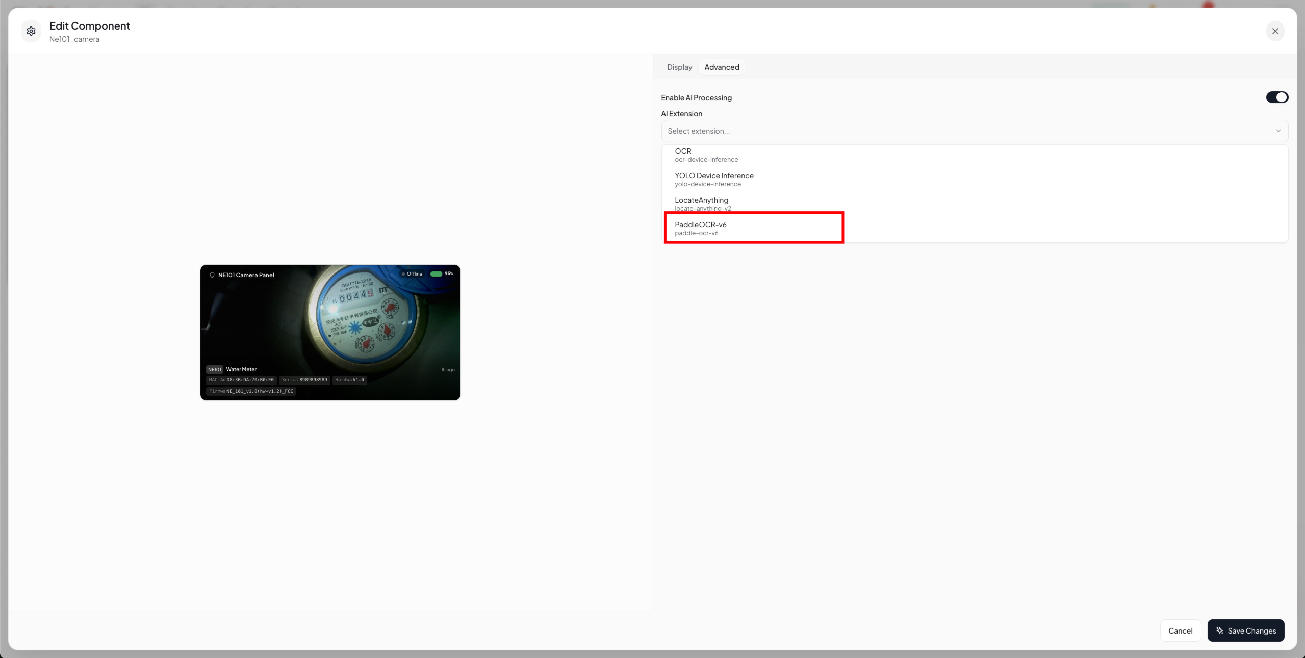 Select the paddle-ocr-v6 AI inference extension