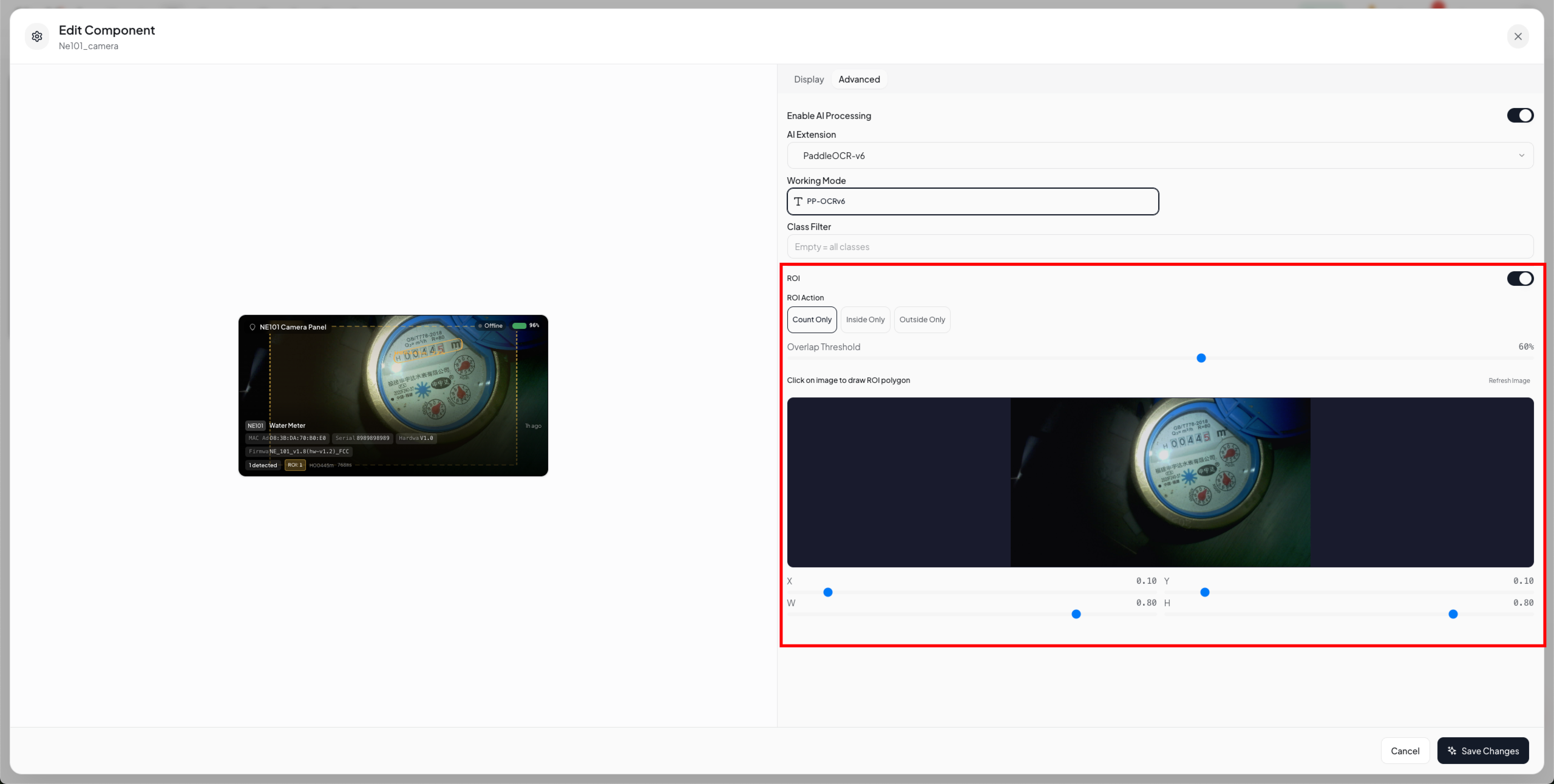Set the ROI area for the AI task