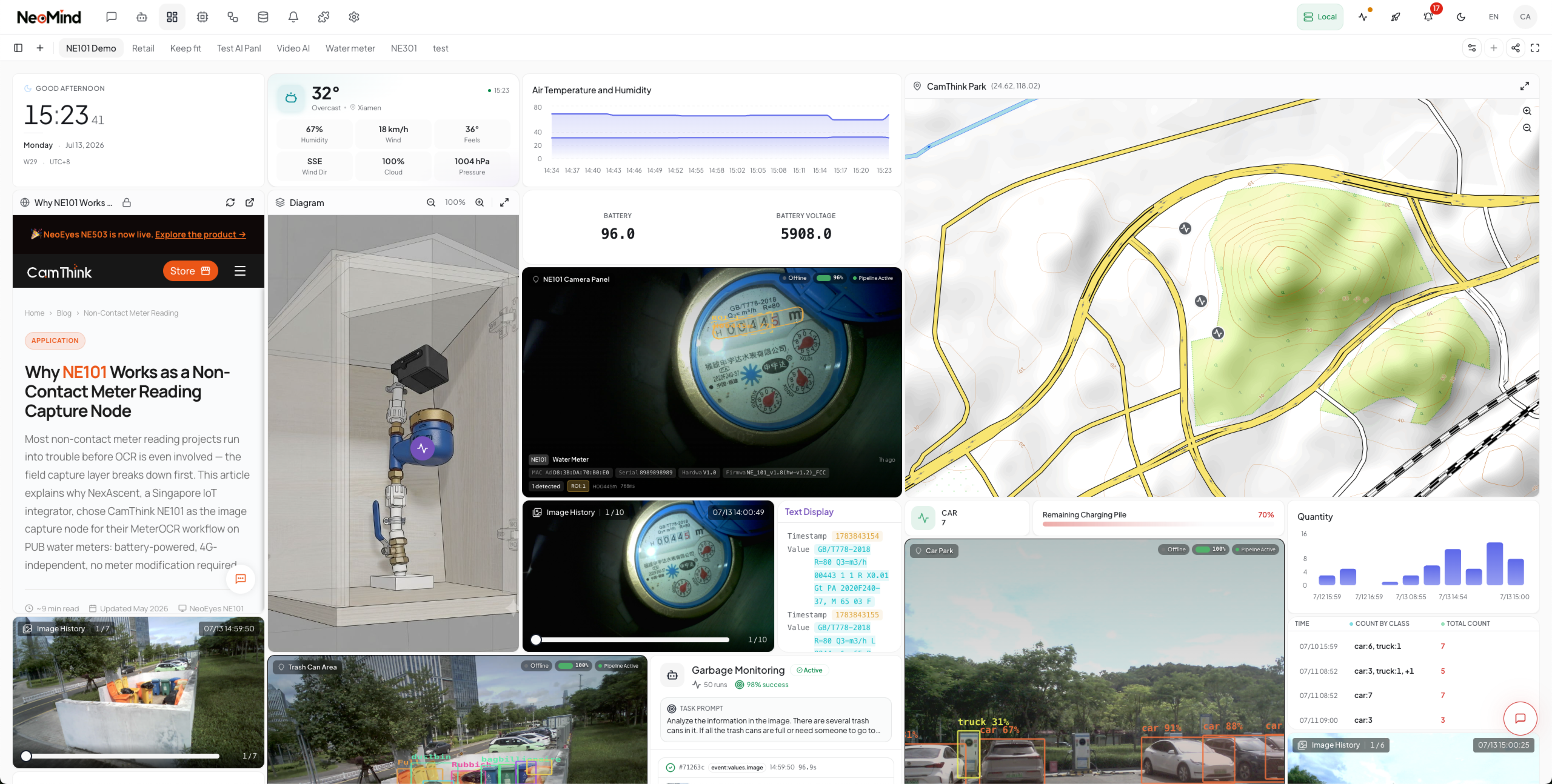 After the device uploads an image, inference runs automatically with overlays