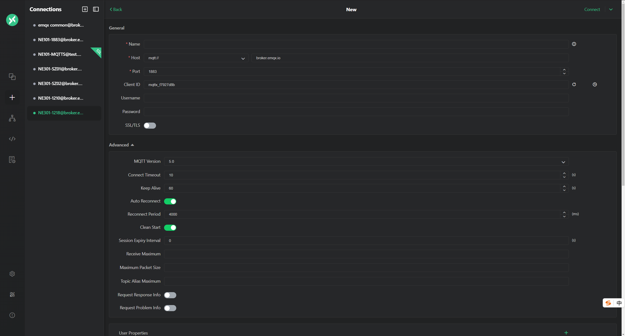 MQTTX New Connection