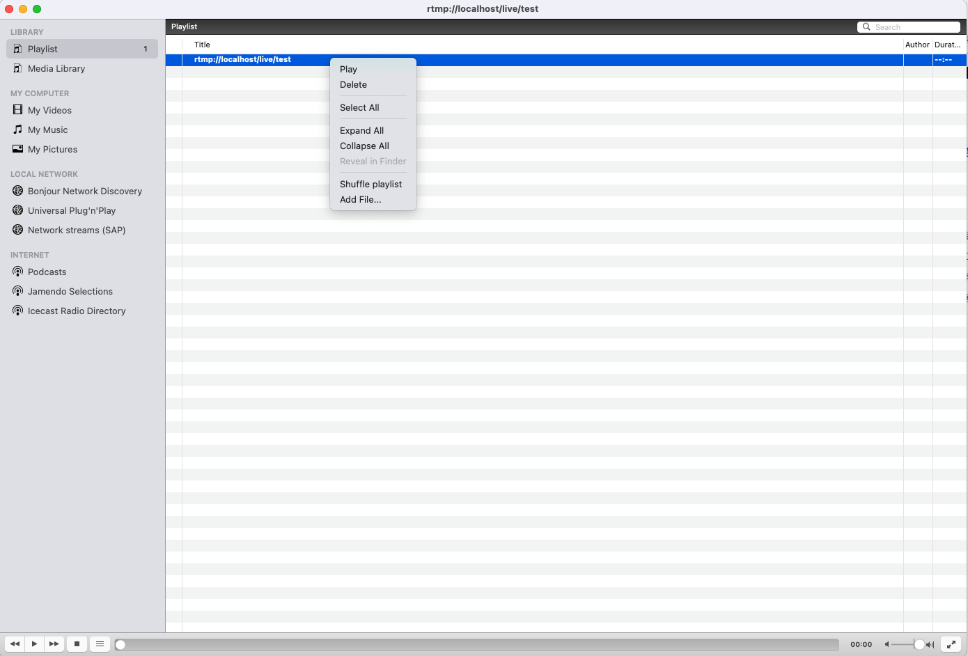 VLC open network stream