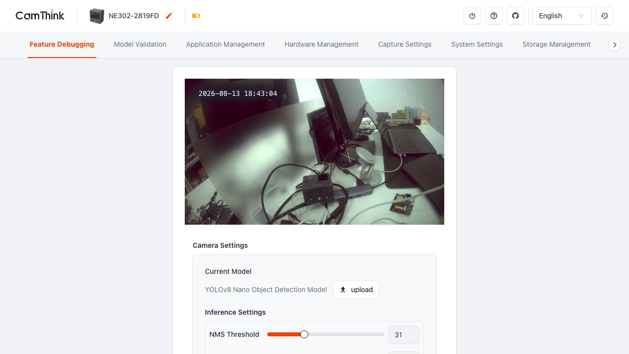 NE302 Feature Debugging live preview and Camera Settings