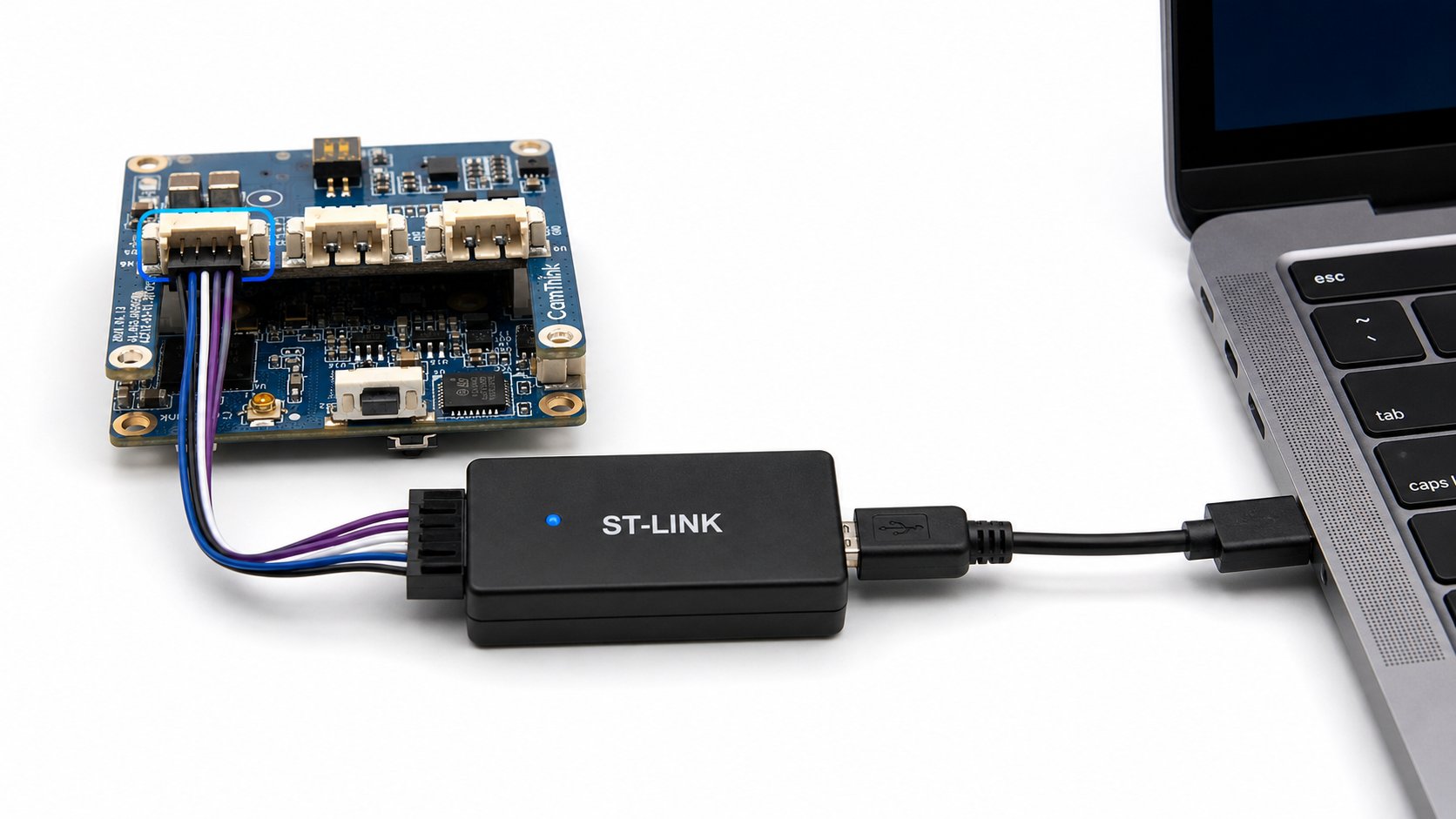 STM32N6 flashing connection: device N6-STLINK through ST-LINK to PC