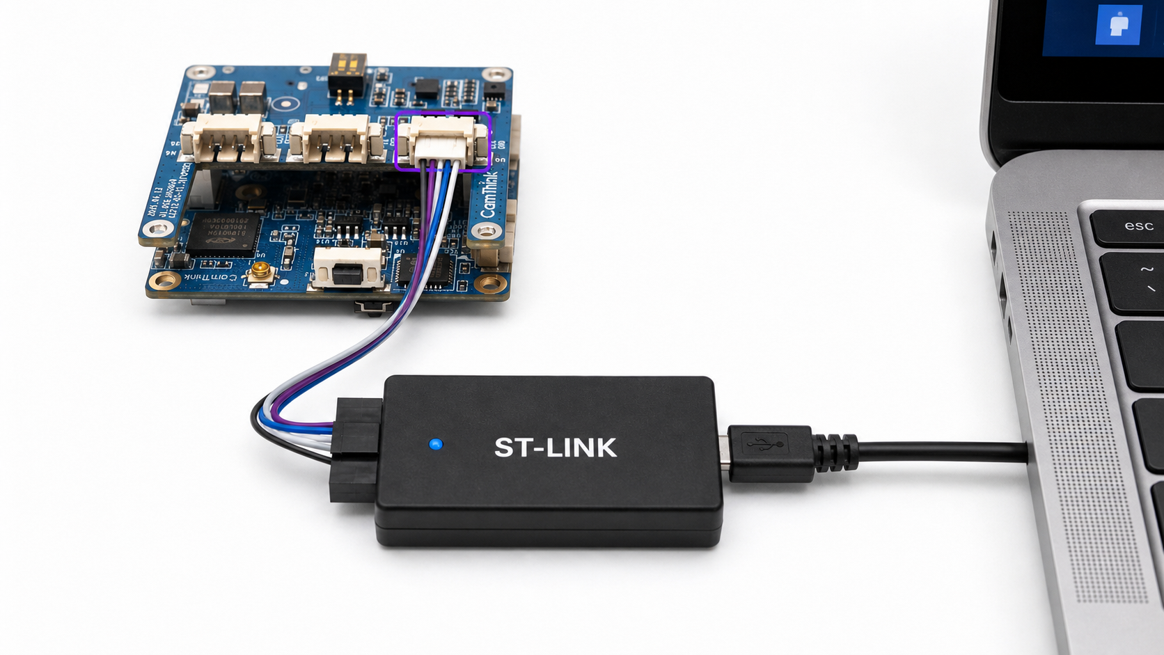 STM32U0 flashing connection: device U0-STLINK through ST-LINK to PC