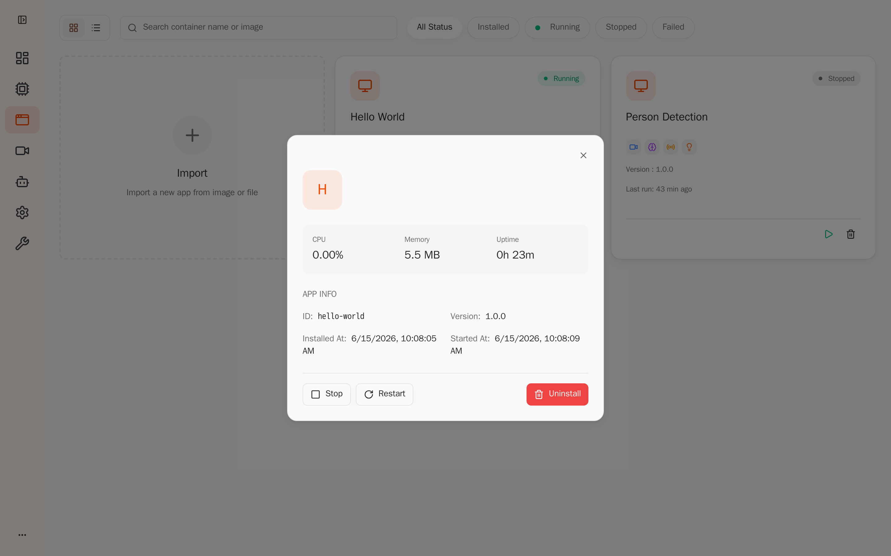 Hello World application detail
