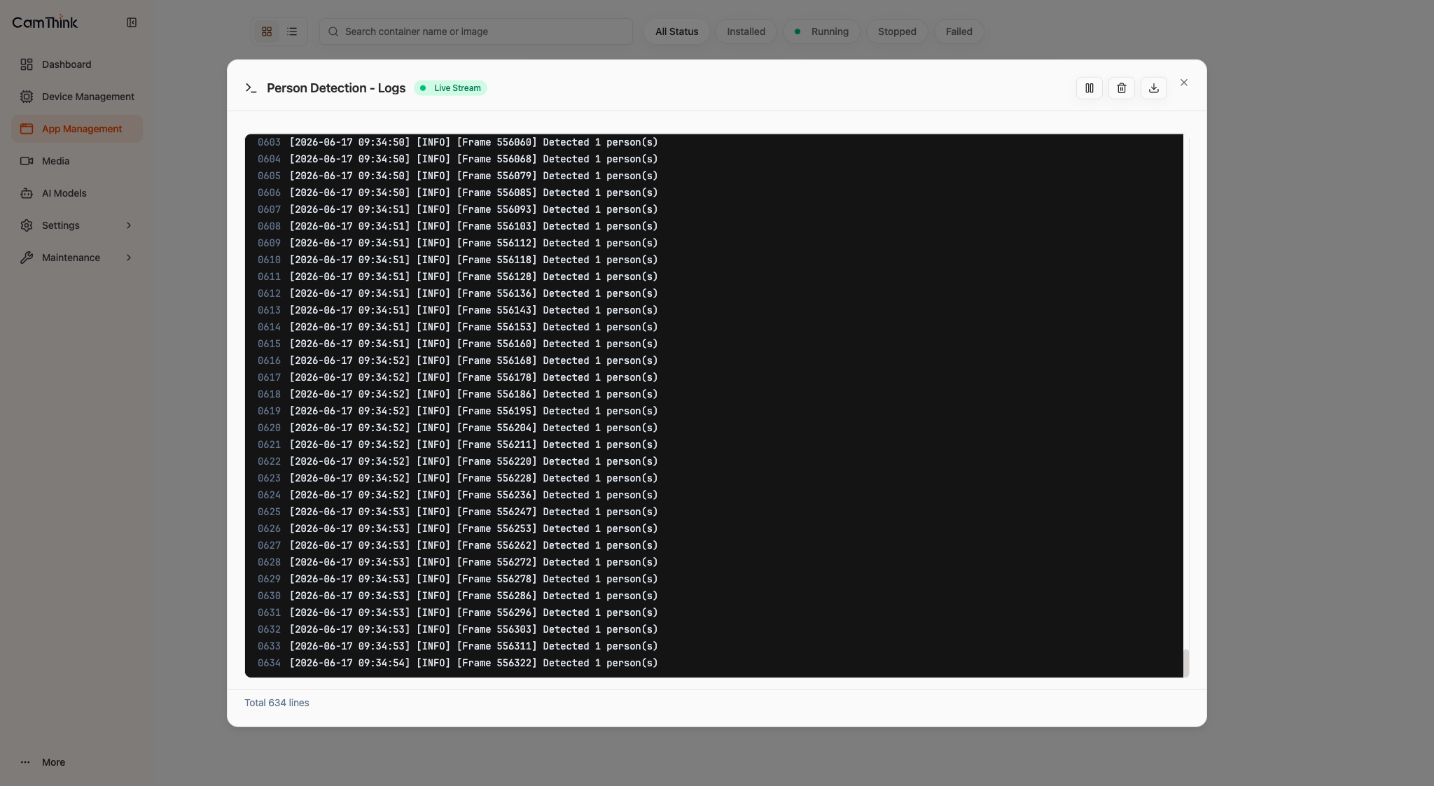 Web Logs live detection output