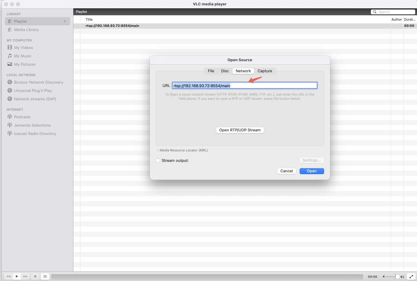 VLC Enter RTSP Address
