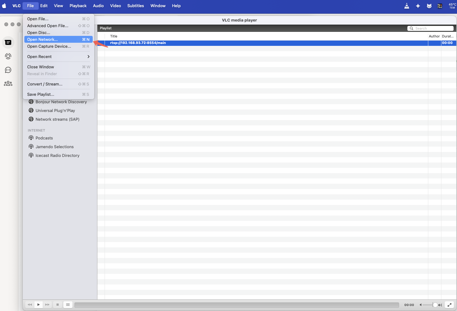 VLC Open Network Stream