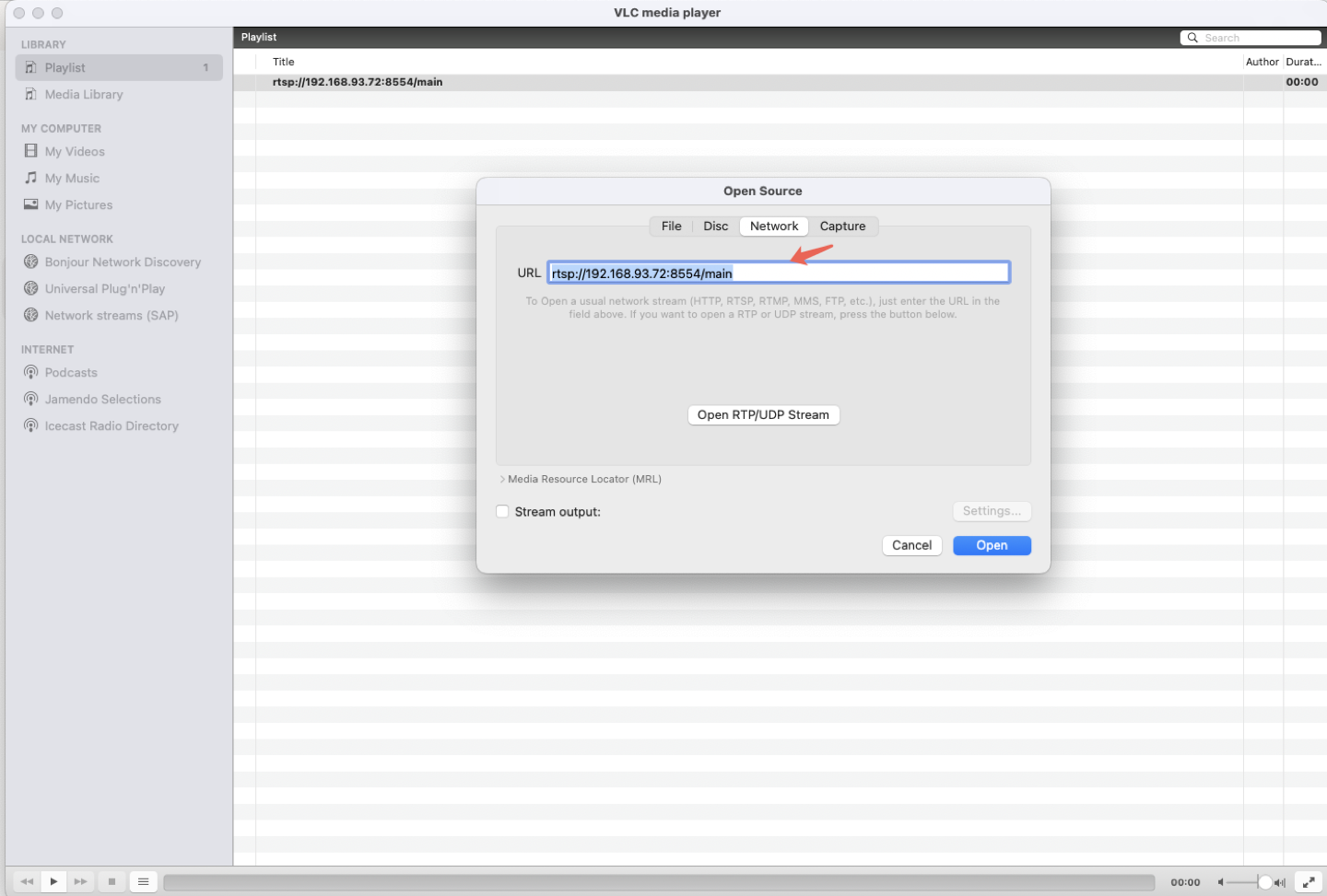VLC Enter RTSP URL
