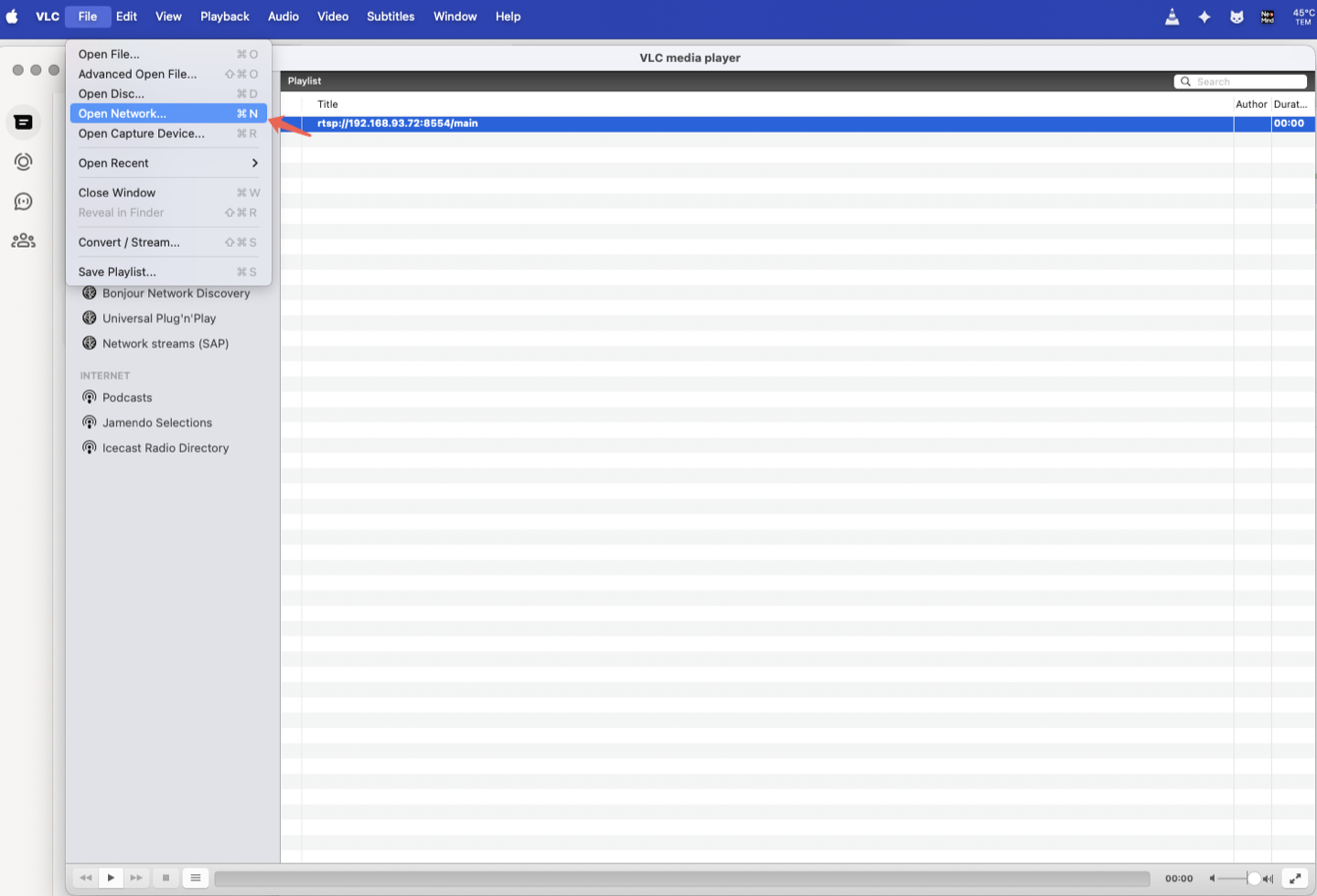 VLC Open Network Stream