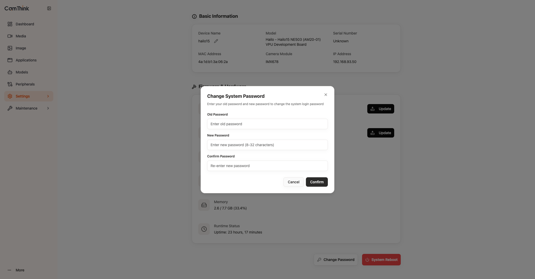 Change System Password dialog